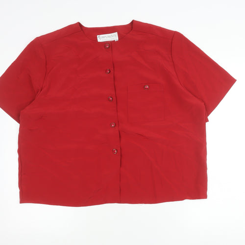 Compliments Womens Red Button-Up Short Sleeve Blouse Size 22