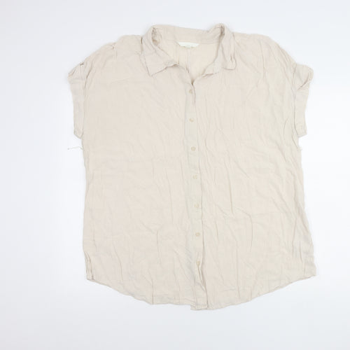 H&M Mama Womens Beige Button-Up Shirt Size 16 Short Sleeve Viscose