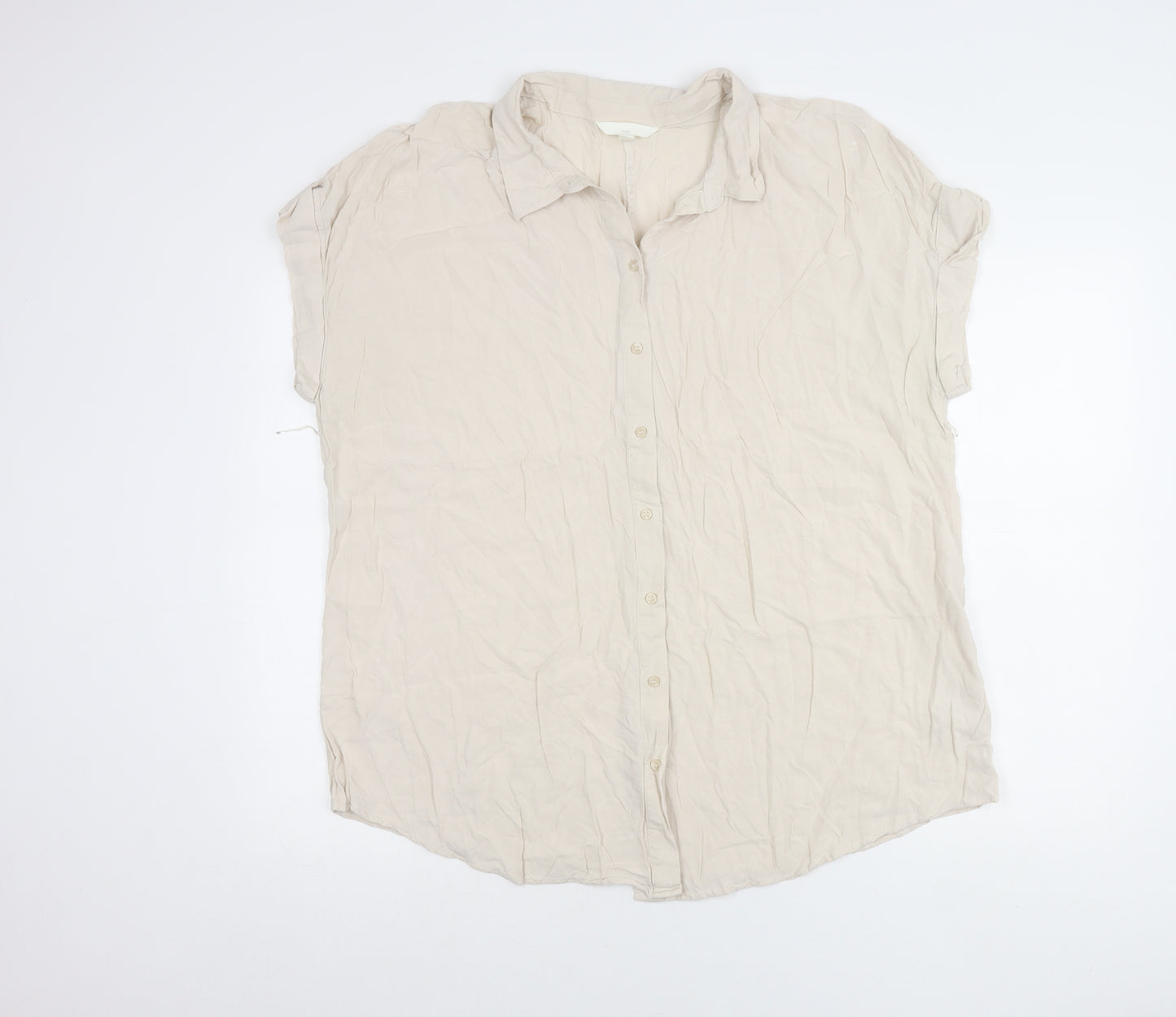 H&M Mama Womens Beige Button-Up Shirt Size 16 Short Sleeve Viscose
