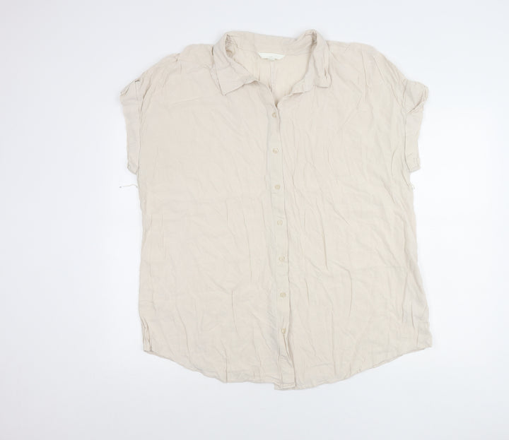 H&M Mama Womens Beige Button-Up Shirt Size 16 Short Sleeve Viscose