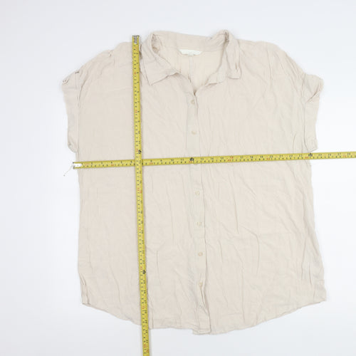 H&M Mama Womens Beige Button-Up Shirt Size 16 Short Sleeve Viscose