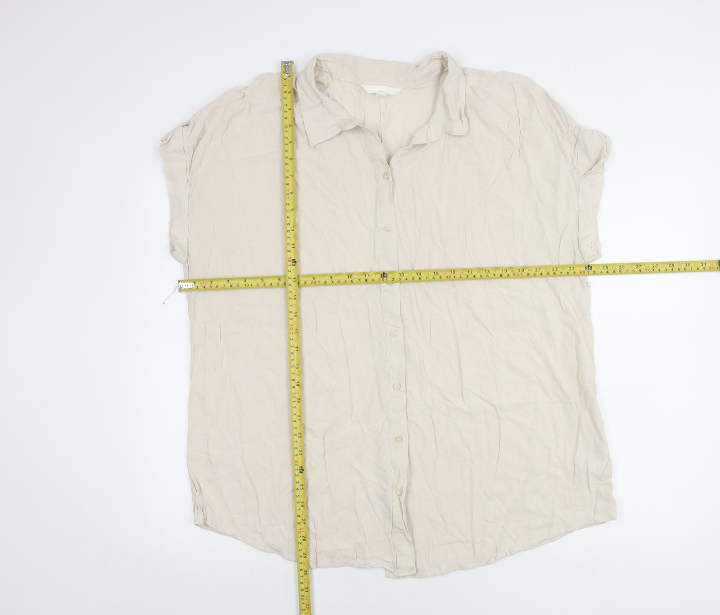 H&M Mama Womens Beige Button-Up Shirt Size 16 Short Sleeve Viscose