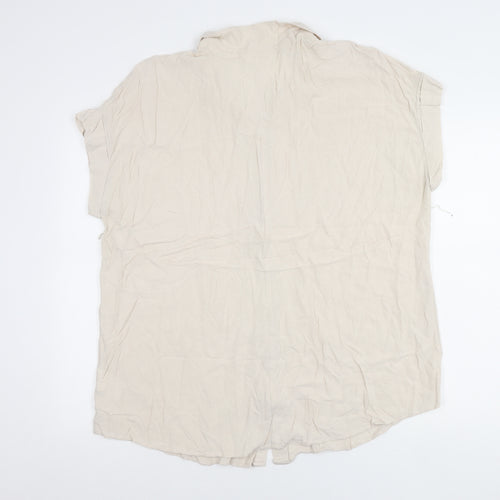 H&M Mama Womens Beige Button-Up Shirt Size 16 Short Sleeve Viscose