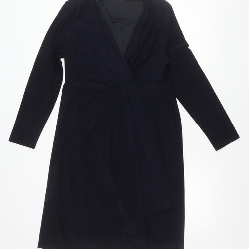 Planet Women’s Navy Blue Size 12 Wrap Dress Long Sleeve Knee Length