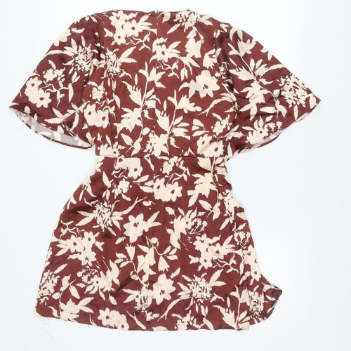 Zara Women Brown Beige Floral Bodycon Short Dress Size 12