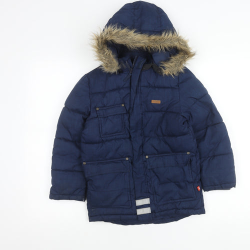 Lego Wear Boys Blue 8 Years Winter Puffer Jacket Hooded Faux Fur Trim