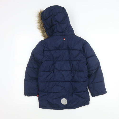 Lego Wear Boys Blue 8 Years Winter Puffer Jacket Hooded Faux Fur Trim