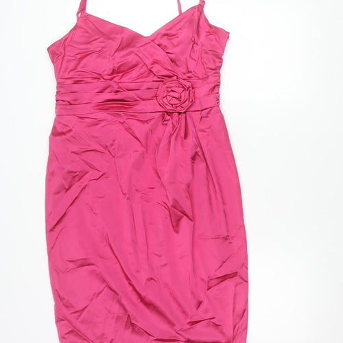 Coast Women’s Pink Sheath Dress Size 16 Satin V-Neck Cocktail Formal