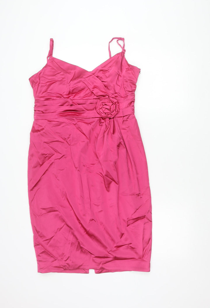 Coast Women’s Pink Sheath Dress Size 16 Satin V-Neck Cocktail Formal