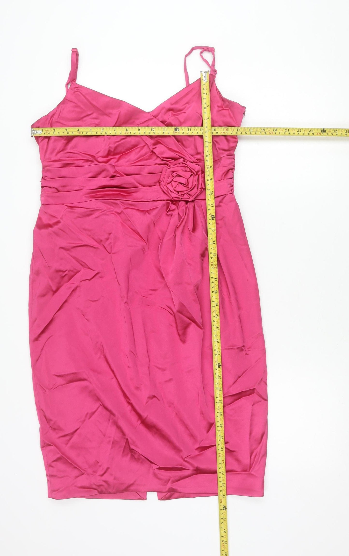 Coast Women’s Pink Sheath Dress Size 16 Satin V-Neck Cocktail Formal
