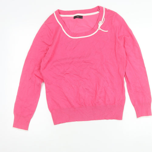 M&Co Women’s Pink Scoop Neck Bow Accent Pullover Jumper Size 16
