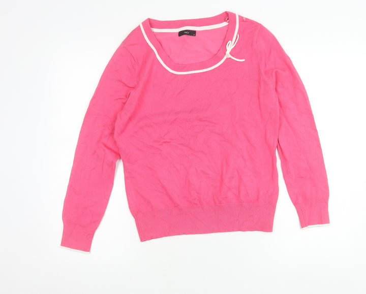 M&Co Women’s Pink Scoop Neck Bow Accent Pullover Jumper Size 16