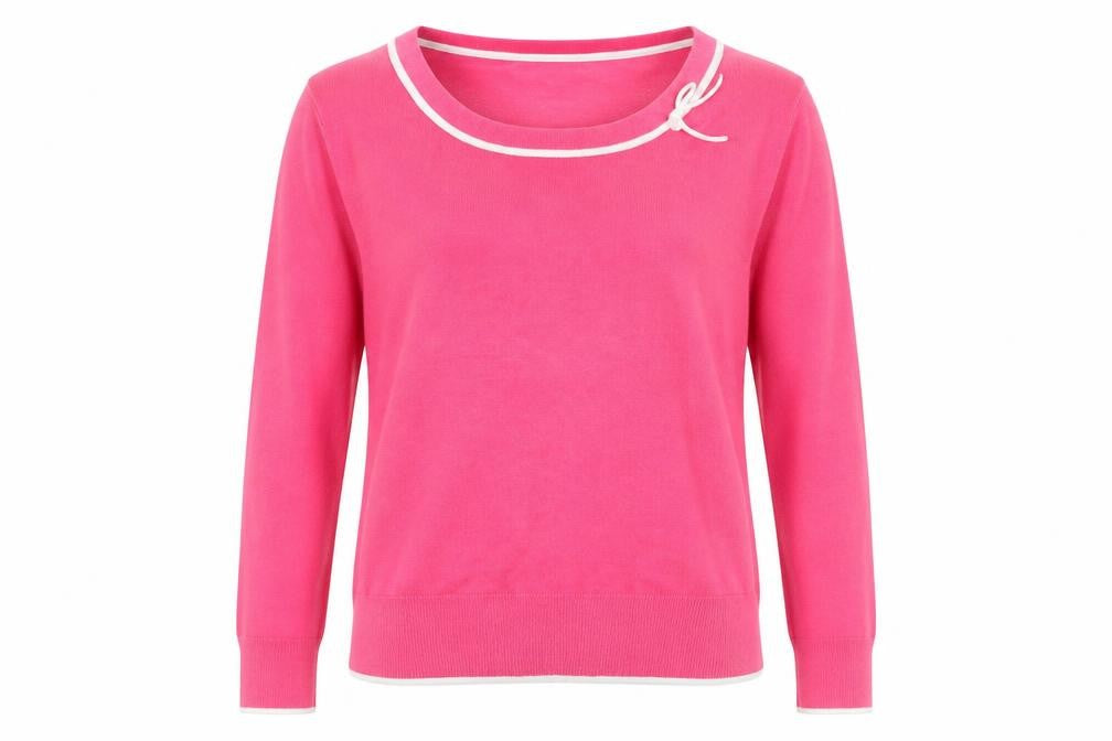 Front view of M&Co Women’s Pink Scoop Neck Bow Accent jumper, size UK 16