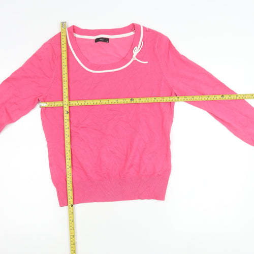 M&Co Women’s Pink Scoop Neck Bow Accent Pullover Jumper Size 16