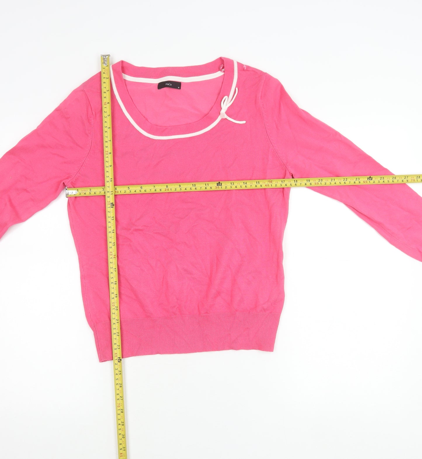 M&Co Women’s Pink Scoop Neck Bow Accent Pullover Jumper Size 16