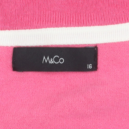 M&Co Women’s Pink Scoop Neck Bow Accent Pullover Jumper Size 16