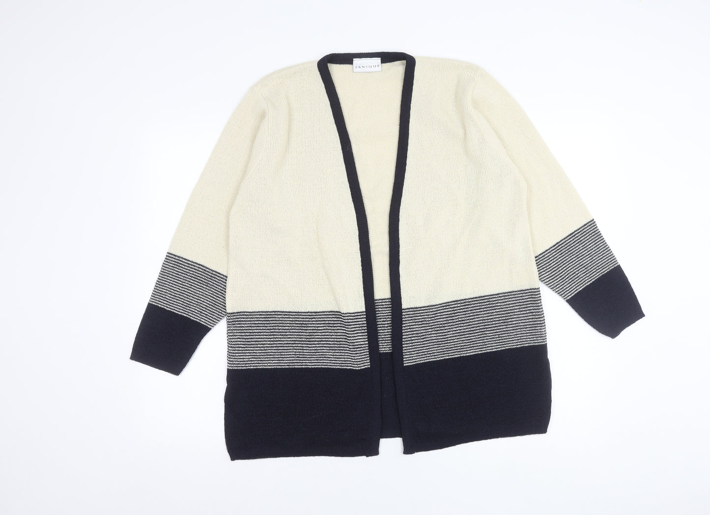 Janique Women’s Ivory Black Striped Long Sleeve Cardigan M
