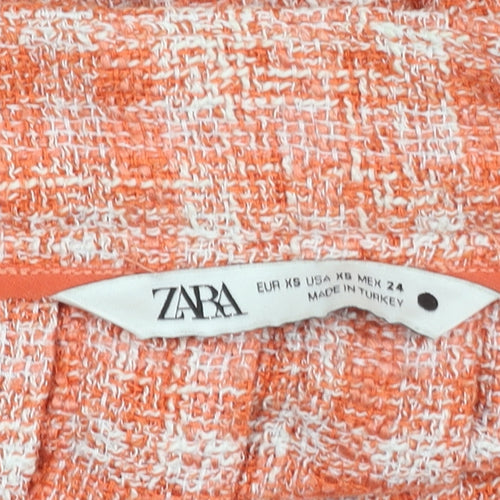 Zara Women Orange XS Pleated Tweed Check Short Skirt