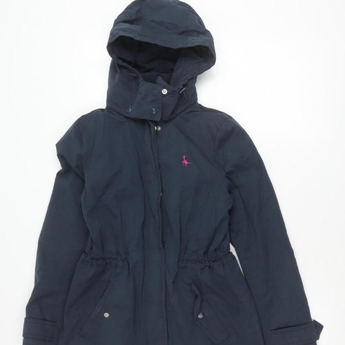 Jack Wills Womens Blue Parka Jacket Size 8 Hooded Cotton Blend