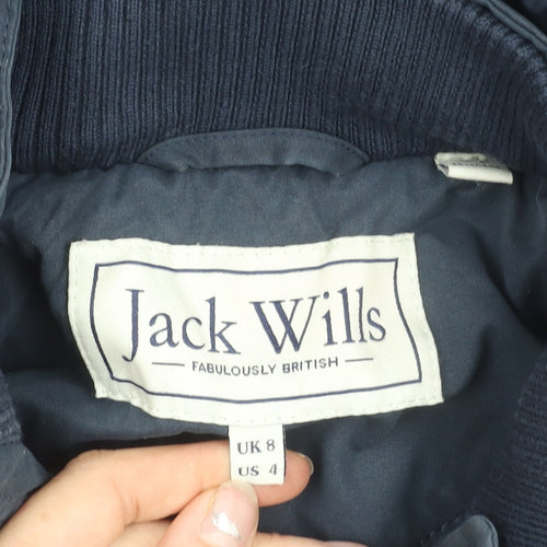 Jack Wills Womens Blue Parka Jacket Size 8 Hooded Cotton Blend