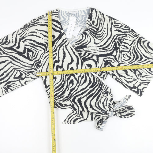Topshop Women’s Black Animal Print Wrap Cotton Kimono Sleeve Blouse UK 10