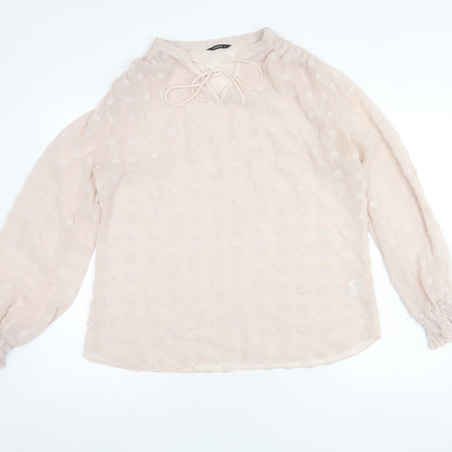 Roman Women Beige Polka Dot Tunic Blouse Size 16 Long Sleeve Sheer