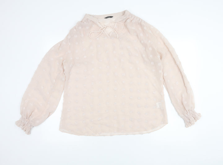 Roman Women Beige Polka Dot Tunic Blouse Size 16 Long Sleeve Sheer