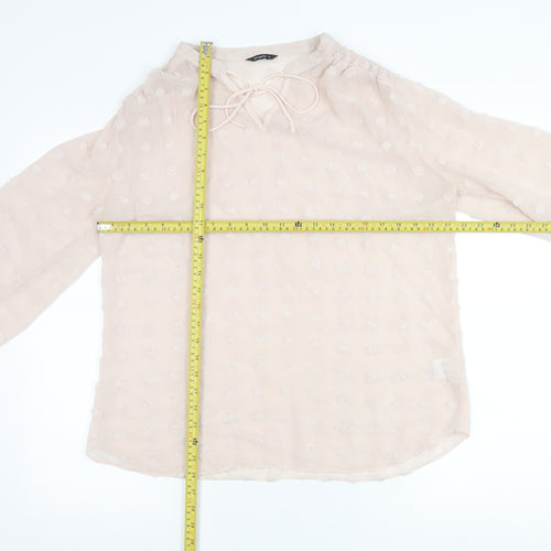 Roman Women Beige Polka Dot Tunic Blouse Size 16 Long Sleeve Sheer