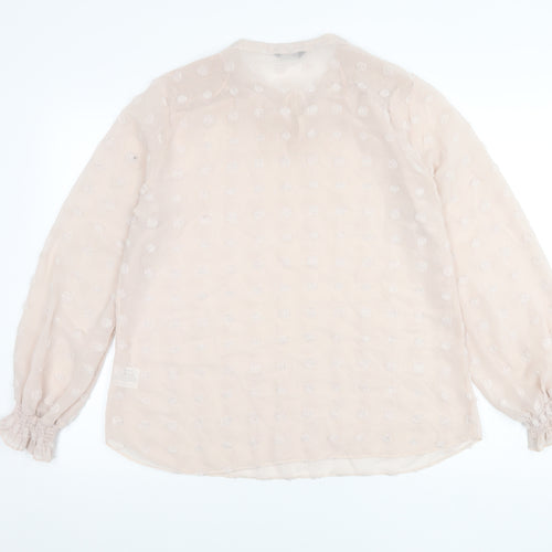 Roman Women Beige Polka Dot Tunic Blouse Size 16 Long Sleeve Sheer