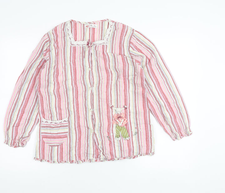 Macro Jones Women’s Pink Striped Cotton Tunic Shirt L