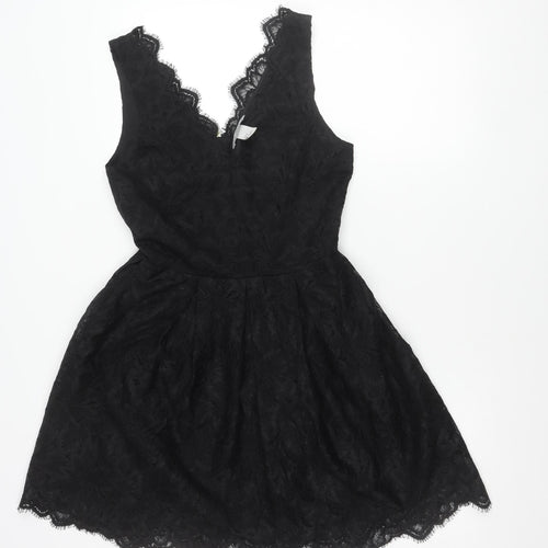 H&M Women Black Lace Fit & Flare Dress Size 8 Party Cocktail