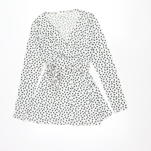 H&M Maternity Women's White Black Polka Dot Wrap Blouse Size 10