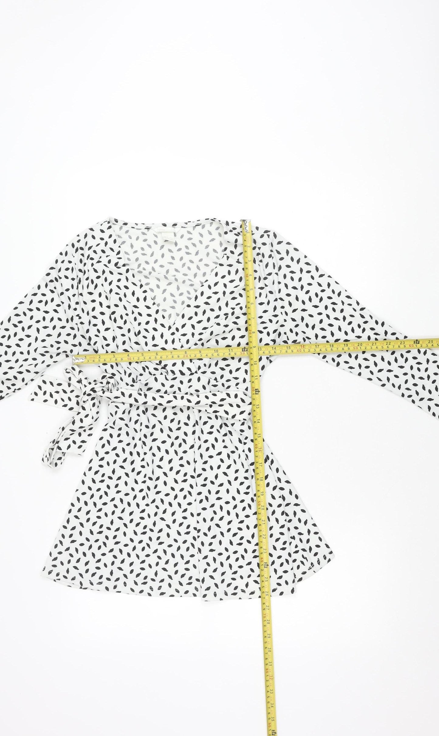 H&M Maternity Women's White Black Polka Dot Wrap Blouse Size 10