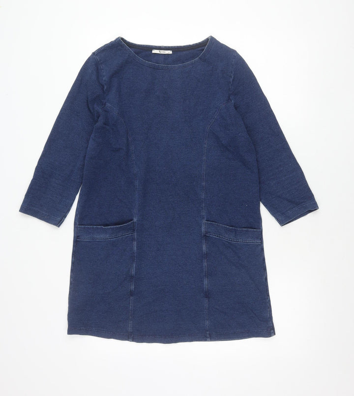 Tu Women Blue Shift Dress Size 10 Knee Length 3/4 Sleeve