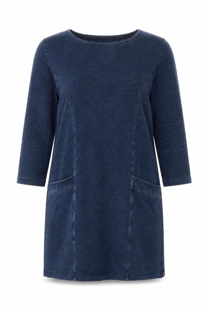 Tu Women Blue Shift Dress Size 10 Knee Length 3/4 Sleeve