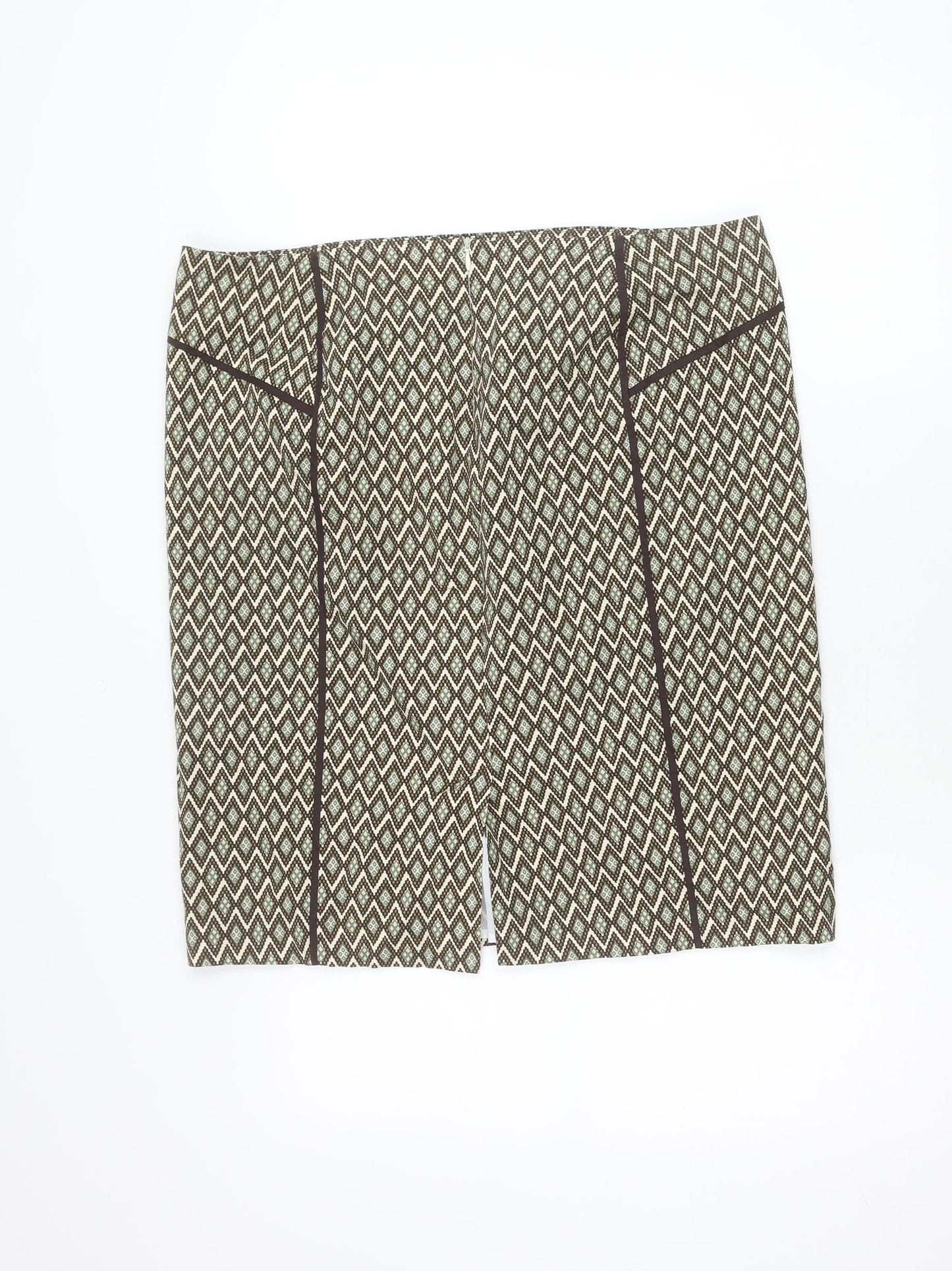 Cortefiel Women Brown Geometric Pencil Skirt Size 18 Lined Workwear