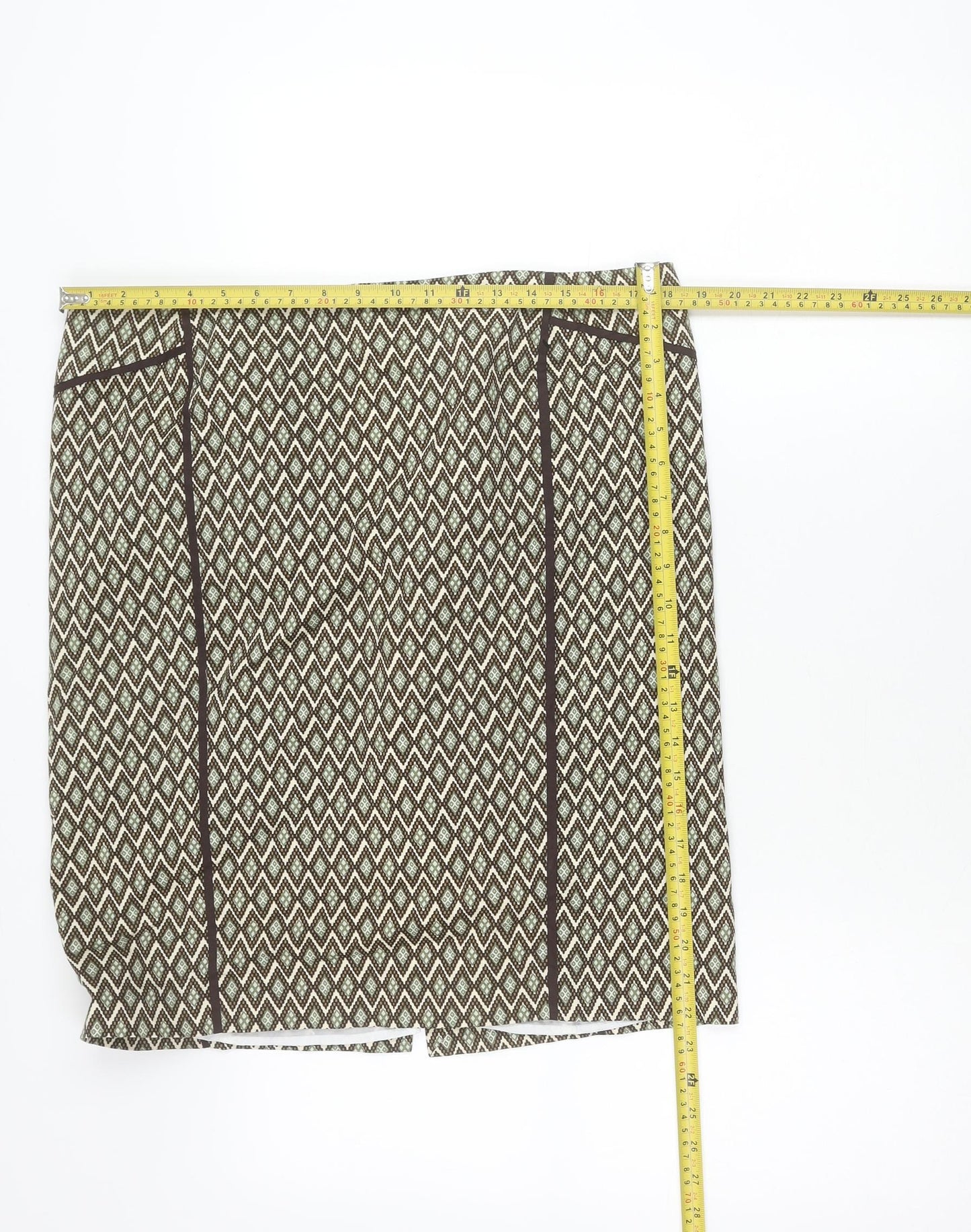 Cortefiel Women Brown Geometric Pencil Skirt Size 18 Lined Workwear