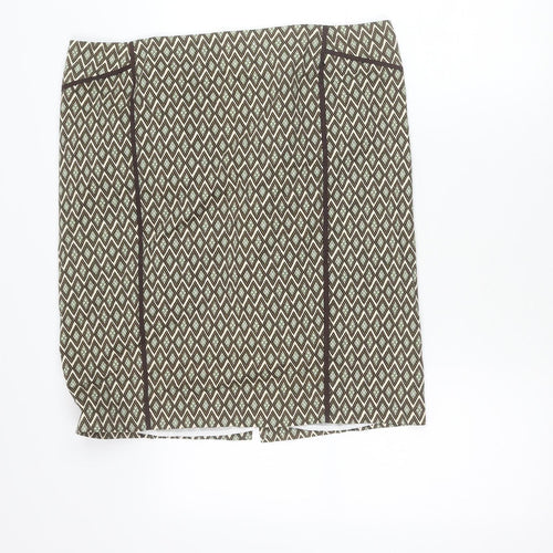 Cortefiel Women Brown Geometric Pencil Skirt Size 18 Lined Workwear