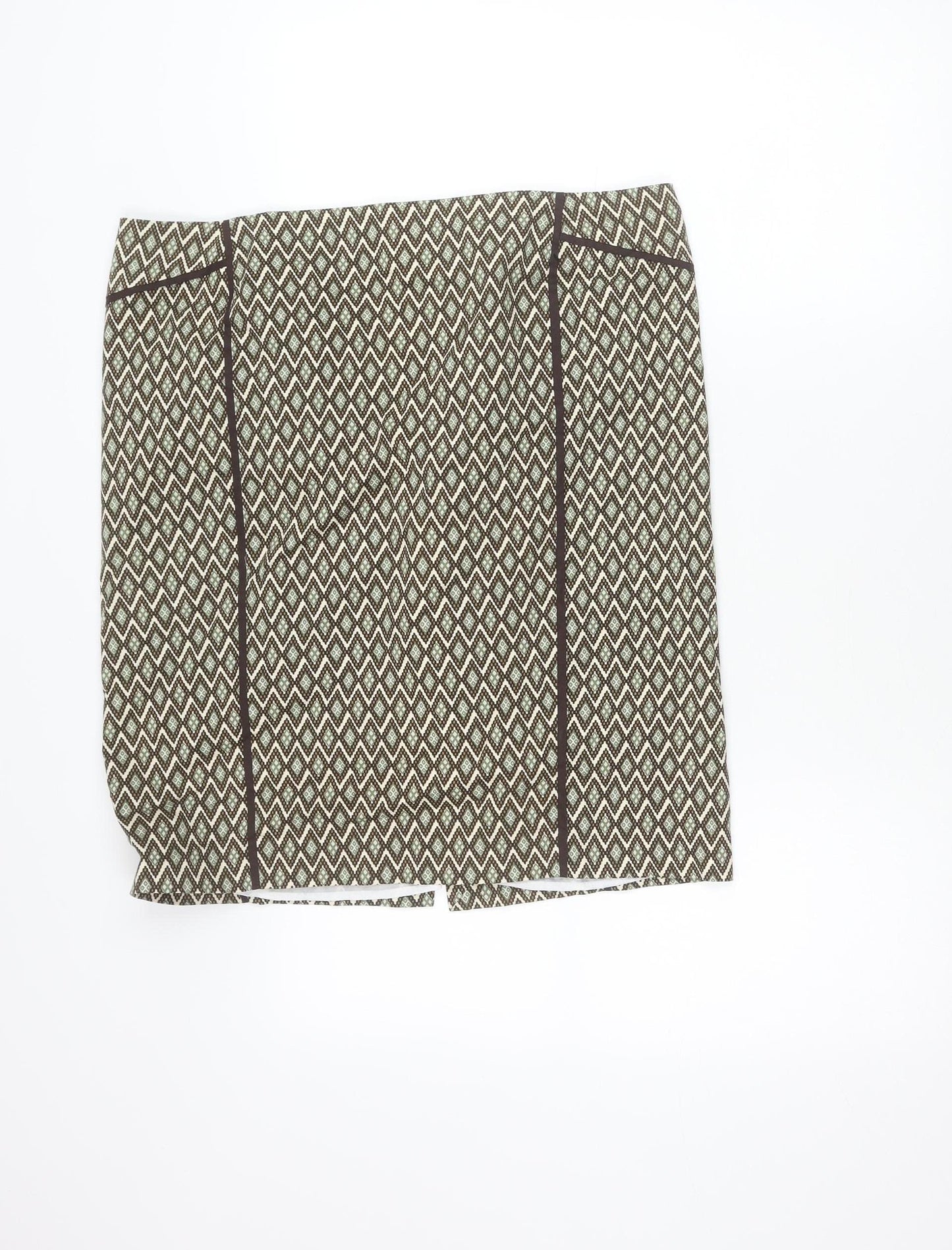 Cortefiel Women Brown Geometric Pencil Skirt Size 18 Lined Workwear