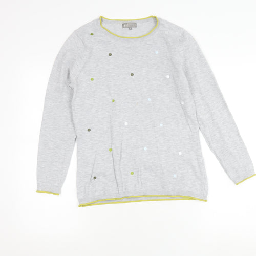 E-vie Womens Grey Polka Dot Crew Neck Pullover Jumper Size M