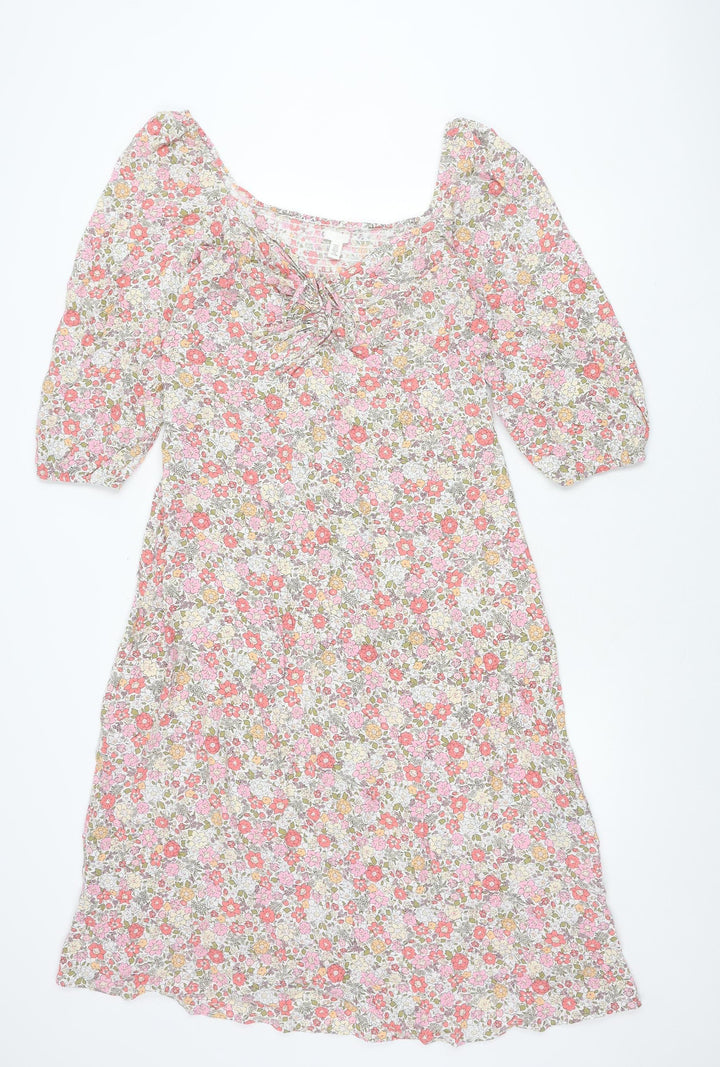 H&M Women’s Multicoloured XL Floral Puff Sleeve Shift Dress
