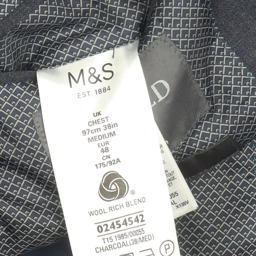 Marks and Spencer Men's Grey Wool Blend Blazer Jacket 38in M