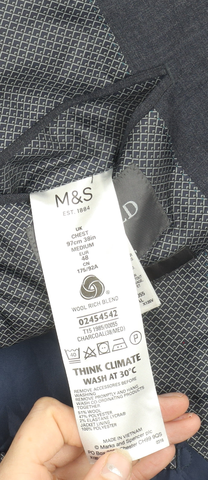 Marks and Spencer Men's Grey Wool Blend Blazer Jacket 38in M
