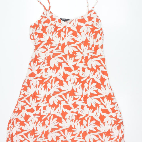 Uniqlo Women Orange Floral Viscose Slip Dress Size L Summer Casual