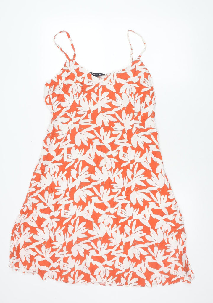 Uniqlo Women Orange Floral Viscose Slip Dress Size L Summer Casual