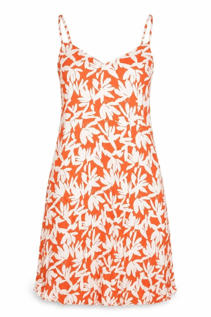Uniqlo Women Orange Floral Viscose Slip Dress Size L Summer Casual