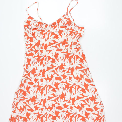 Uniqlo Women Orange Floral Viscose Slip Dress Size L Summer Casual
