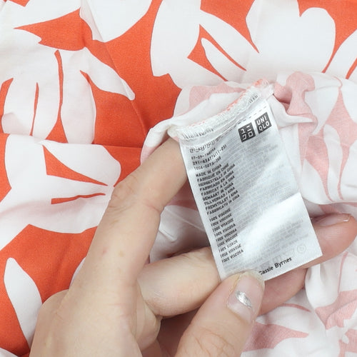Uniqlo Women Orange Floral Viscose Slip Dress Size L Summer Casual