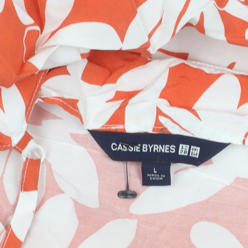 Uniqlo Women Orange Floral Viscose Slip Dress Size L Summer Casual