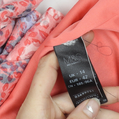 Marks and Spencer Womens Multicoloured V-Neck Floral Long Sleeve Tunic Blouse Size 14